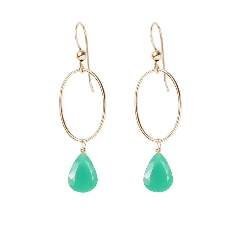 Chrysoprase gemstone hoop earrings in 14K gold-fill, hand-cut vibrant green stone, handmade in the USA variant--Chrysoprase variant--Gold-fill