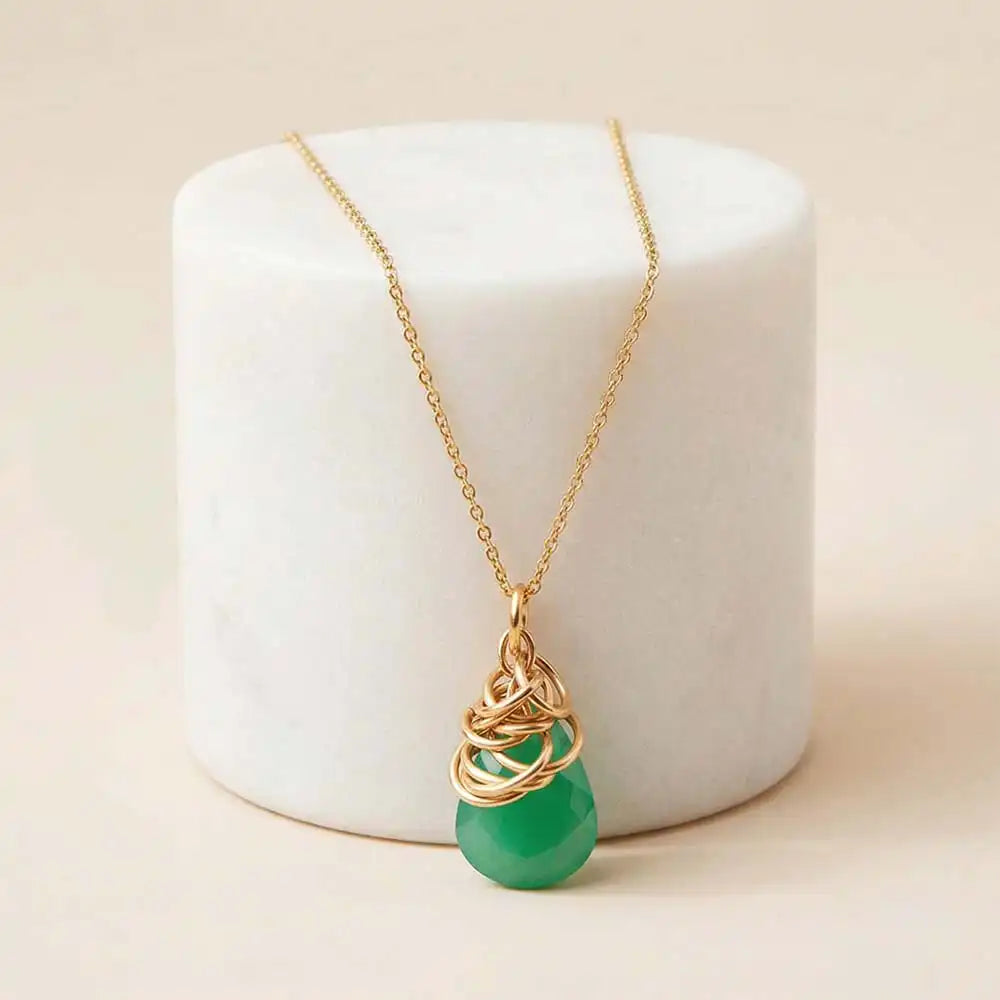 Natural chrysoprase pendant necklace in sterling silver, styled on chain necklace