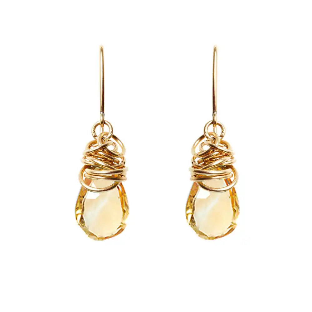 Citrine dangle earrings in 14K gold-fill, rich gold setting with honeyed citrine gemstone variant--Gold-fill variant--Citrine