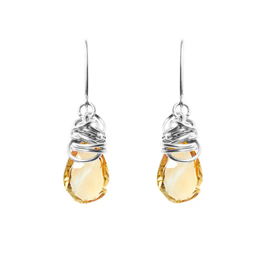 Citrine dangle earrings in sterling silver, clean silver bezel setting with warm golden citrine stone variant--Sterling-silver variant--Citrine