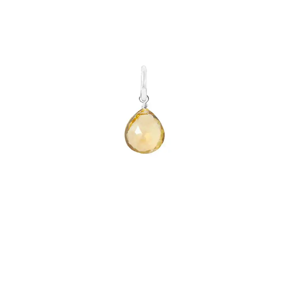 Sparkling 12mm briolette gemstone charm in citrine, wrapped by hand in sterling silver. variant--Citrine variant--Sterling-silver variant--Large