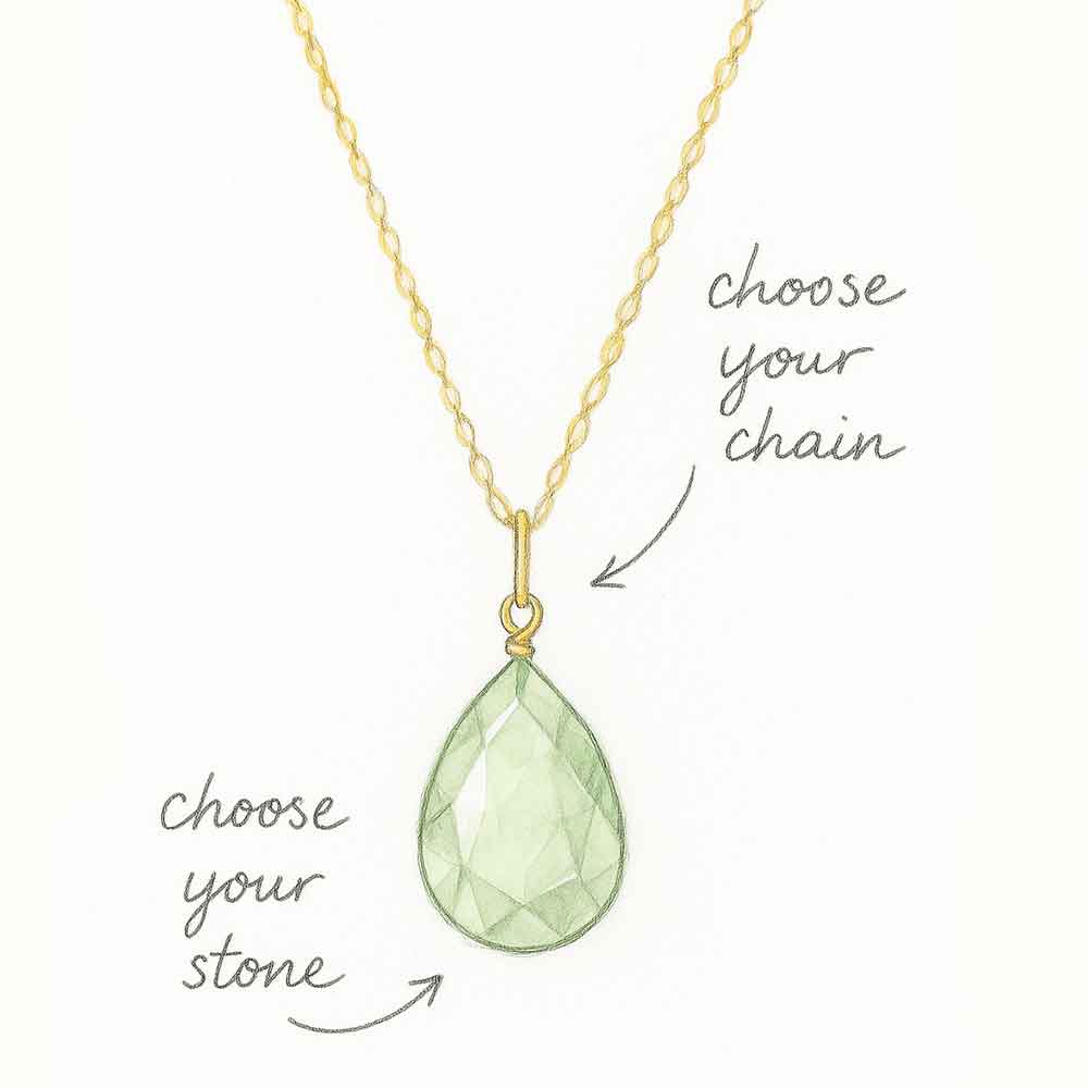 Custom gemstone necklace in 14K gold with hand-cut natural stone
