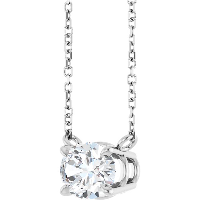 detailed view Prong-set white sapphire necklace in horizontal oval cut