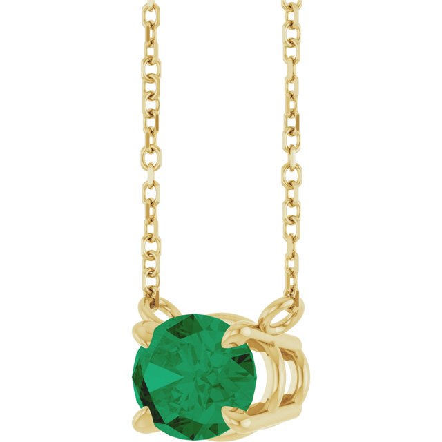 Detailed View Lab emerald necklace in recycled 14K gold for May birthdays