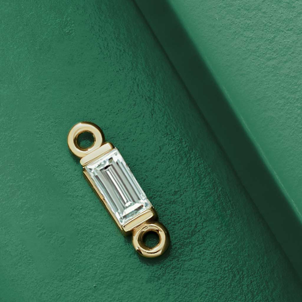 diamond baguette-cut birthstone link charm in yellow gold