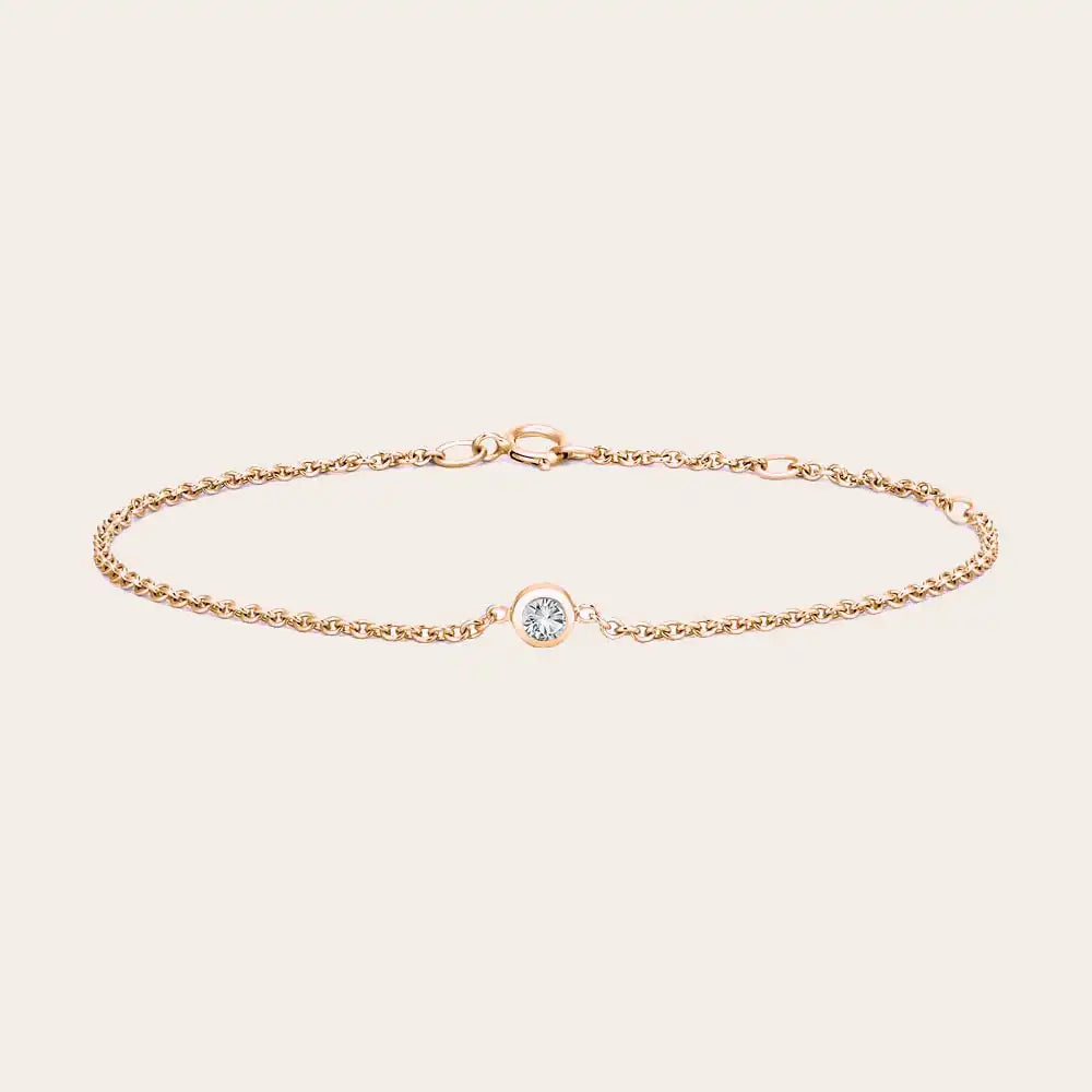 Bezel-set diamond bracelet in 14K rose gold, wrist close-up rose gold variant--14K-rose-gold variant--Diamond