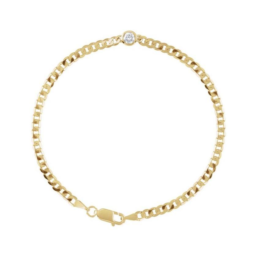 Diamond link bracelet with 14K yellow gold curb chain