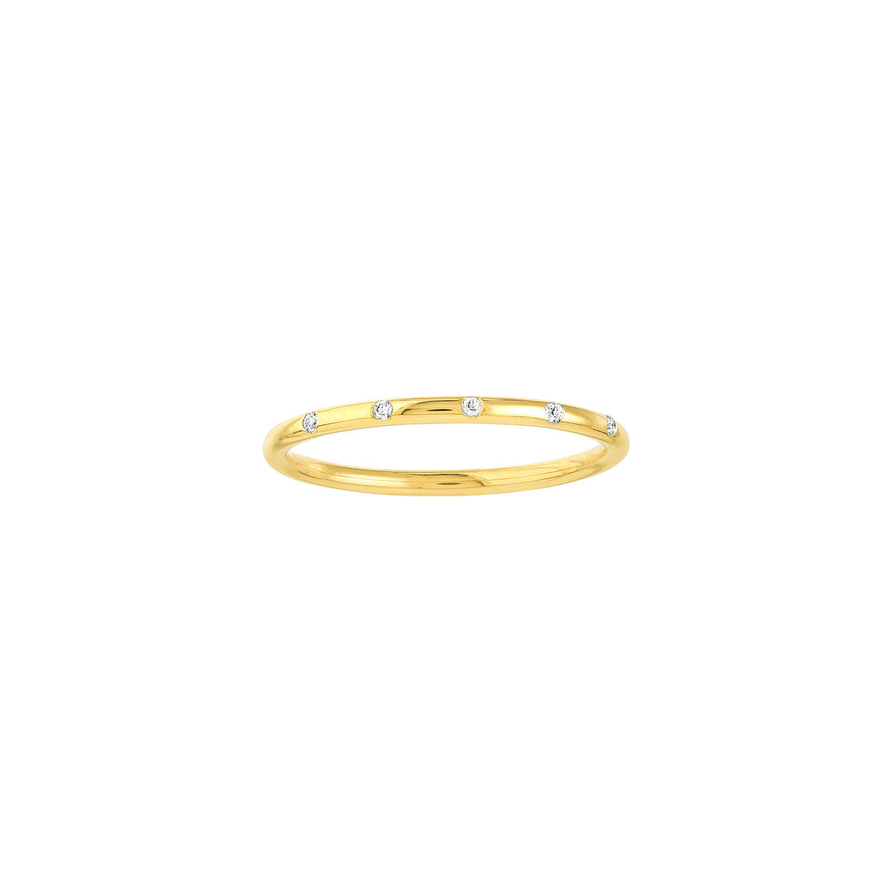 Diamond Station Band in 14K gold with five natural diamonds (~0.03 CTW), slim stackable