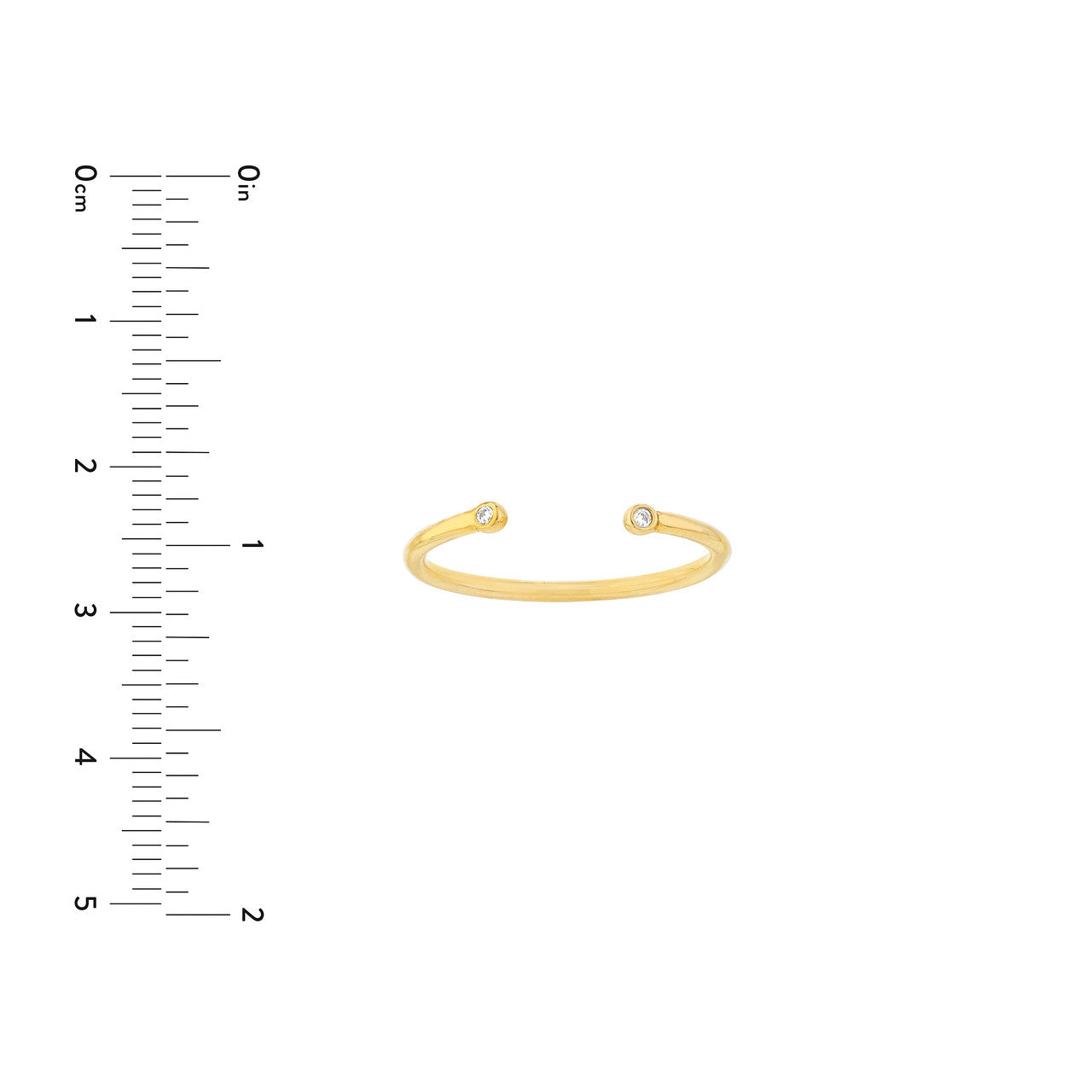 Diamond-Tipped Open Ring in 14K yellow gold with .02 CT natural diamond shown with ruler