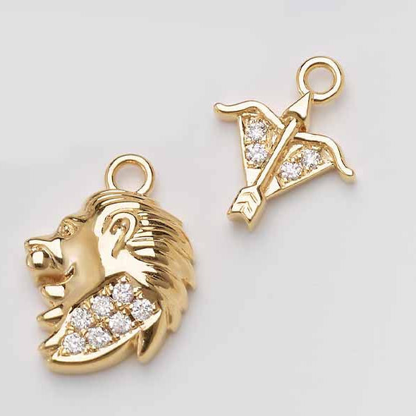 Zodiac charms with engraved design and diamond