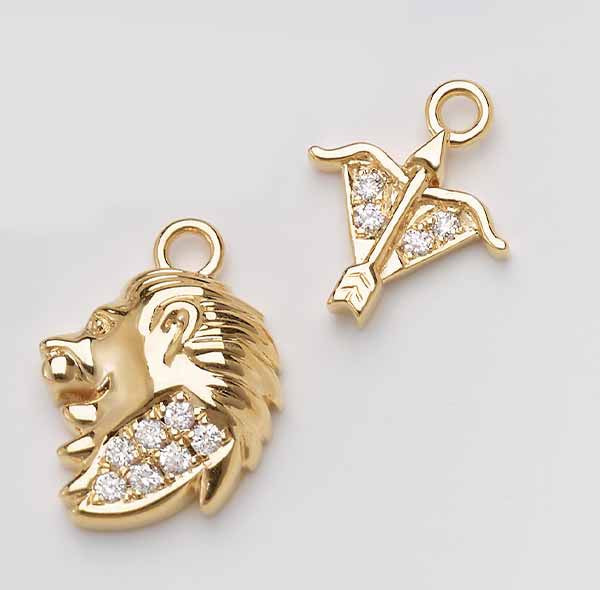 Zodiac charms with engraved design and diamond