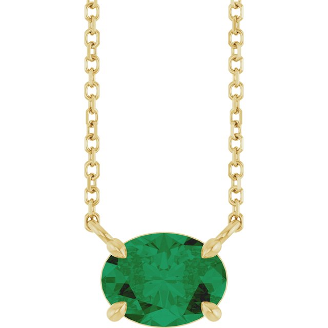 14K gold emerald necklace with horizontal oval setting