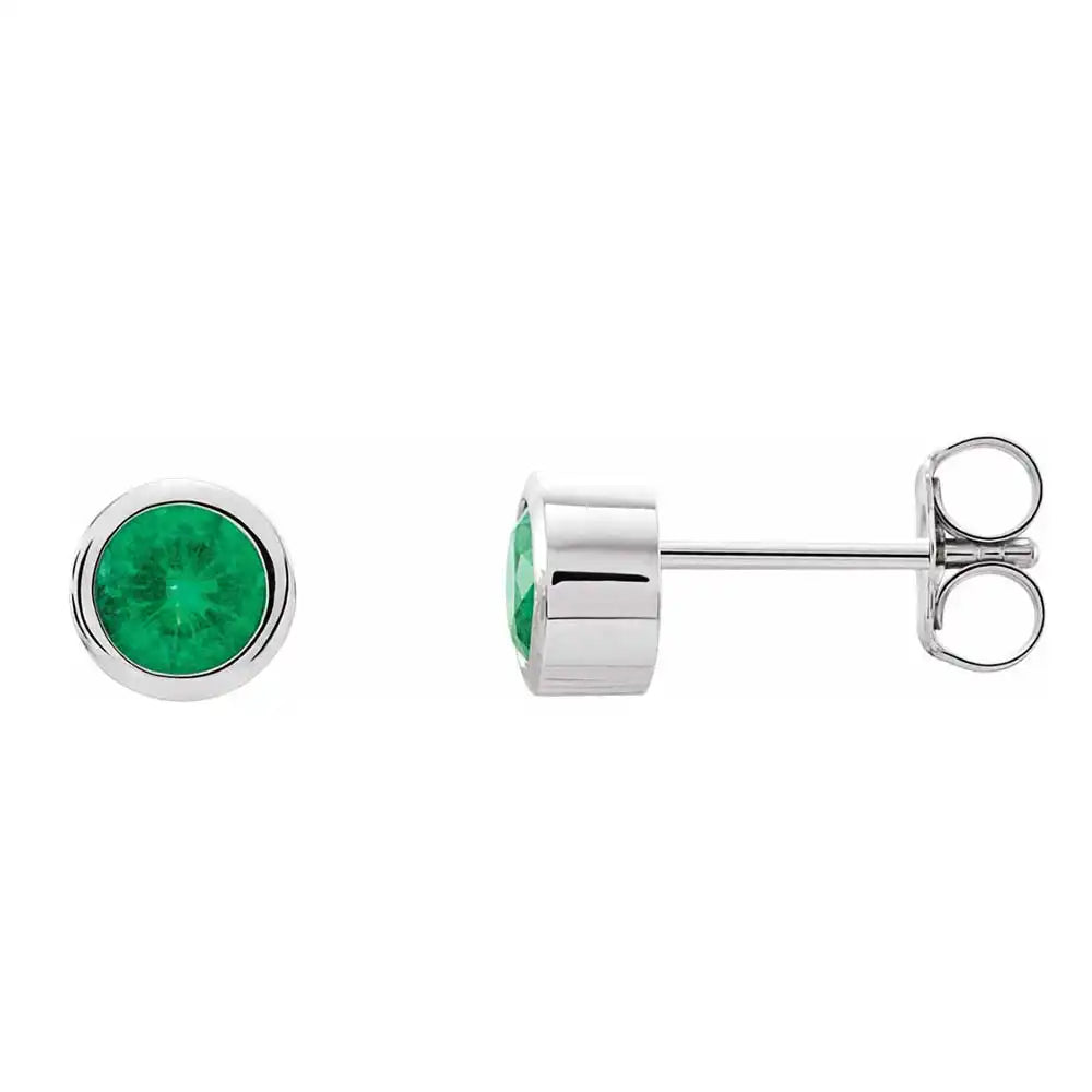Emerald bezel stud earrings side view in 14K white gold variant--14K-white-gold