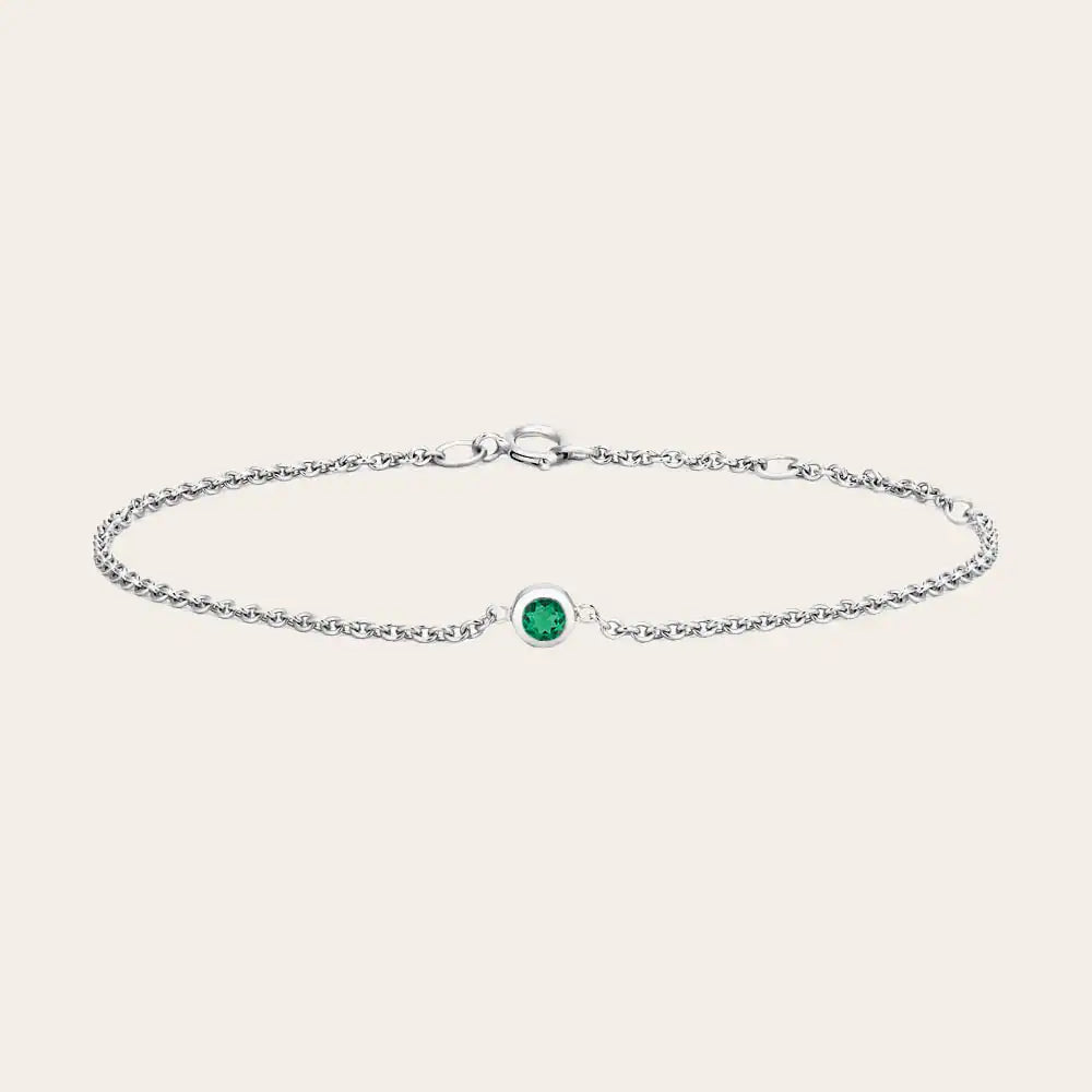 14K white gold Emerald bracelet, Emerald bezel-set birthstone bracelet in 14K gold yellow gold variant--14K-white-gold variant--Emerald