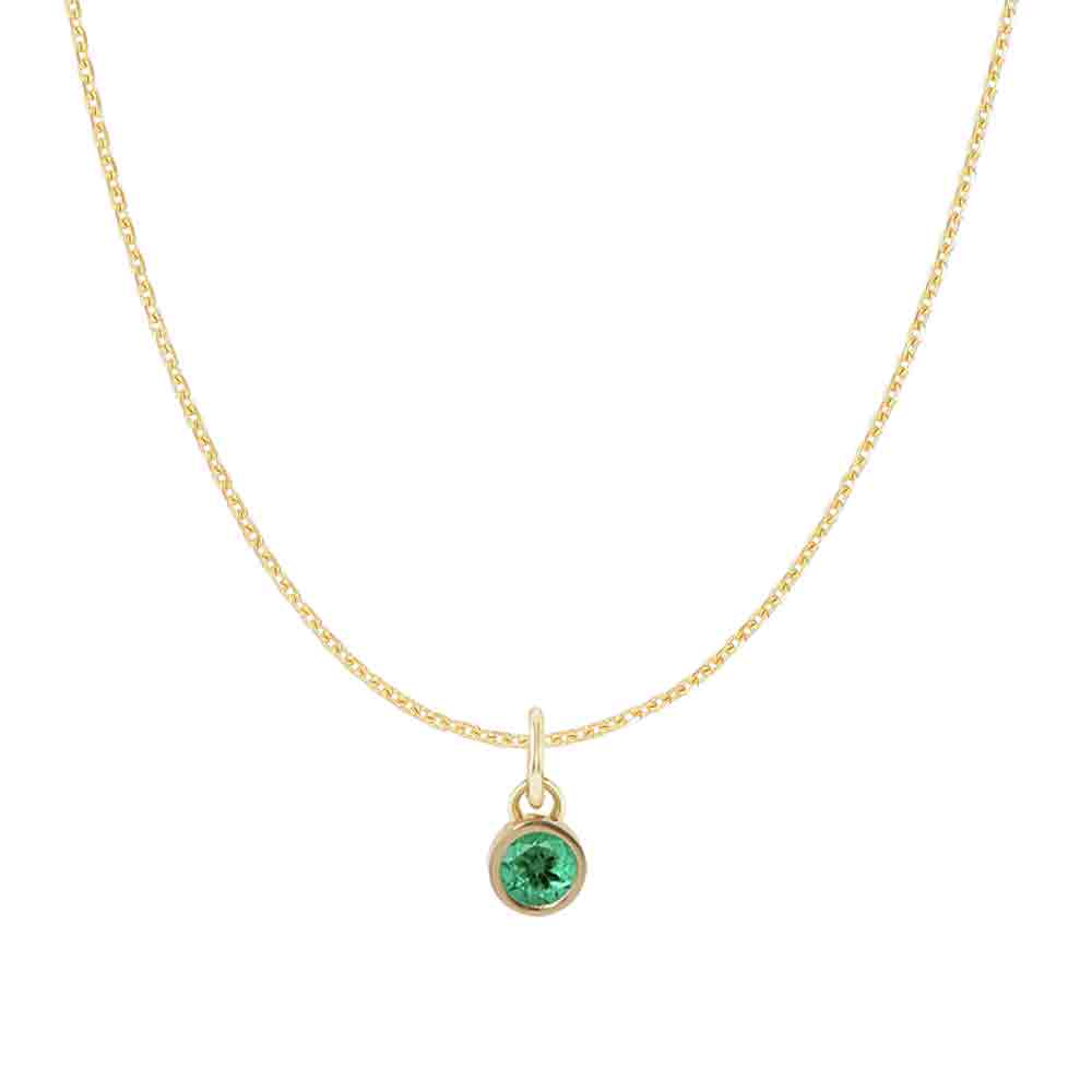 Emerald birthstone necklace, crafted in 14K gold with a vivid birthstone centerpiece