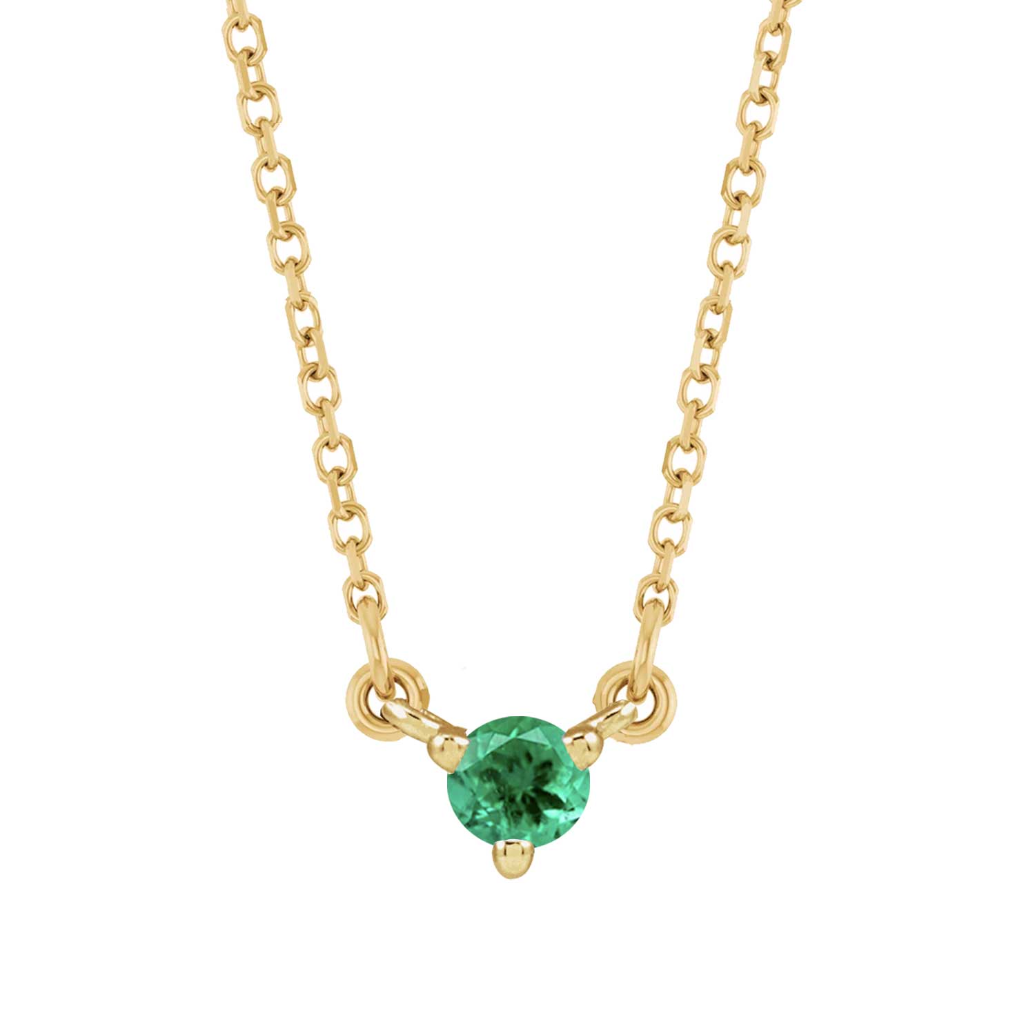 Tiny emerald necklace in 14K yellow gold, delicate and dainty for everyday wear.