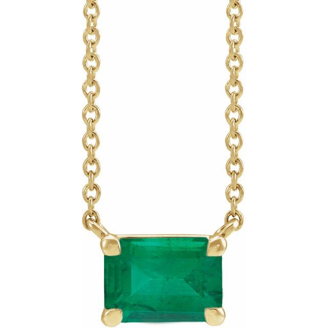 Emerald necklace shown in 14K yellow gold metal option