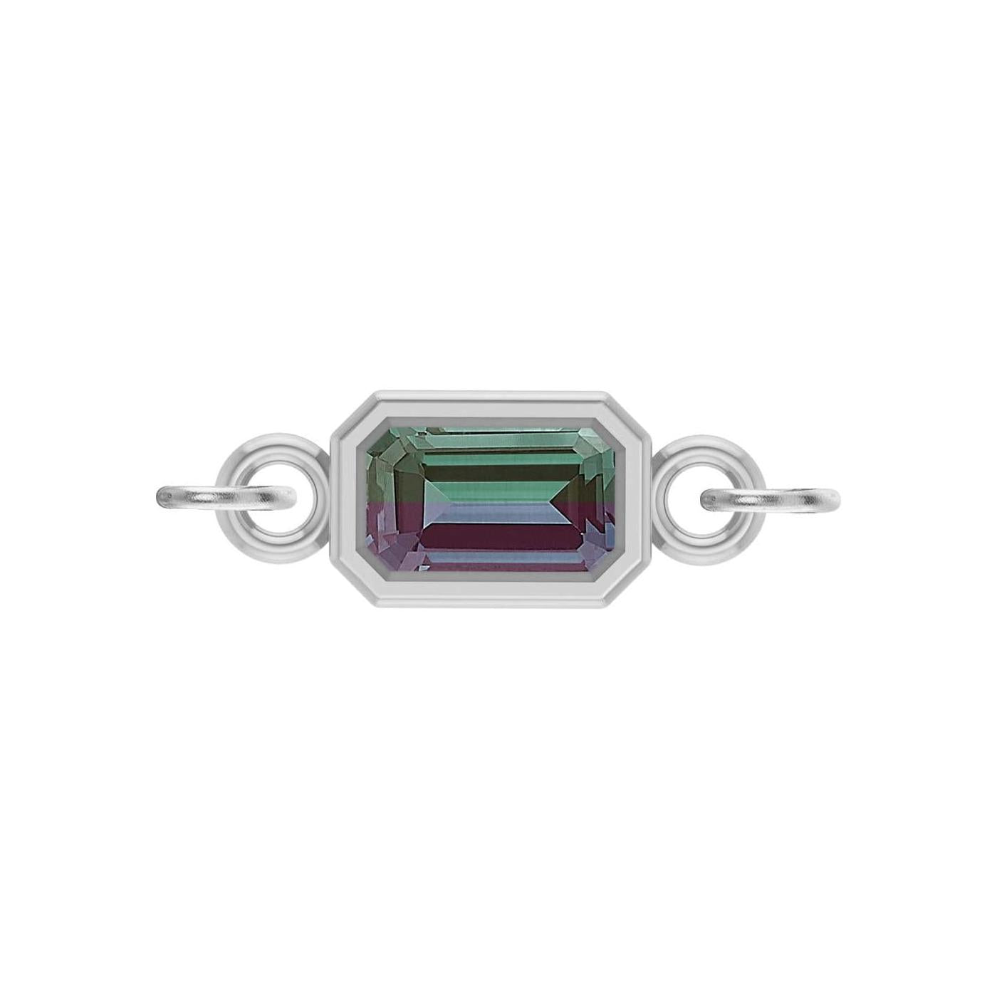 Alexandrite emerald-cut gemstone link charm in 14K white gold