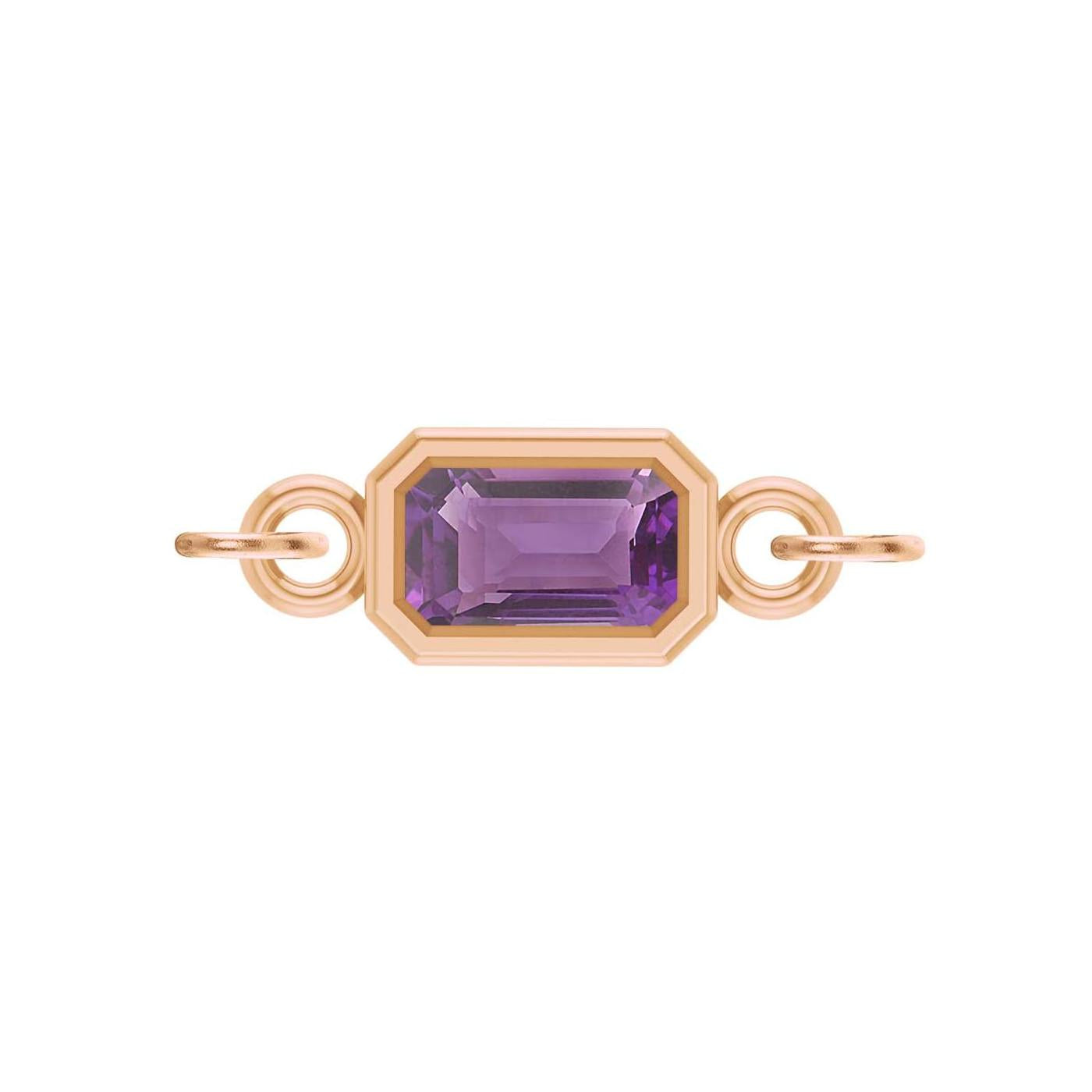 Amethyst emerald-cut gemstone link charm in 14K rose gold