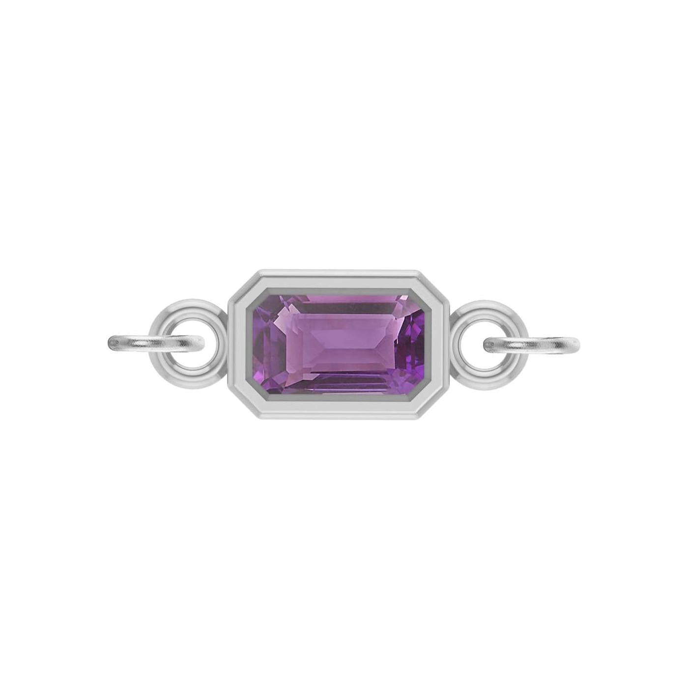 Amethyst emerald-cut gemstone link charm in 14K white gold