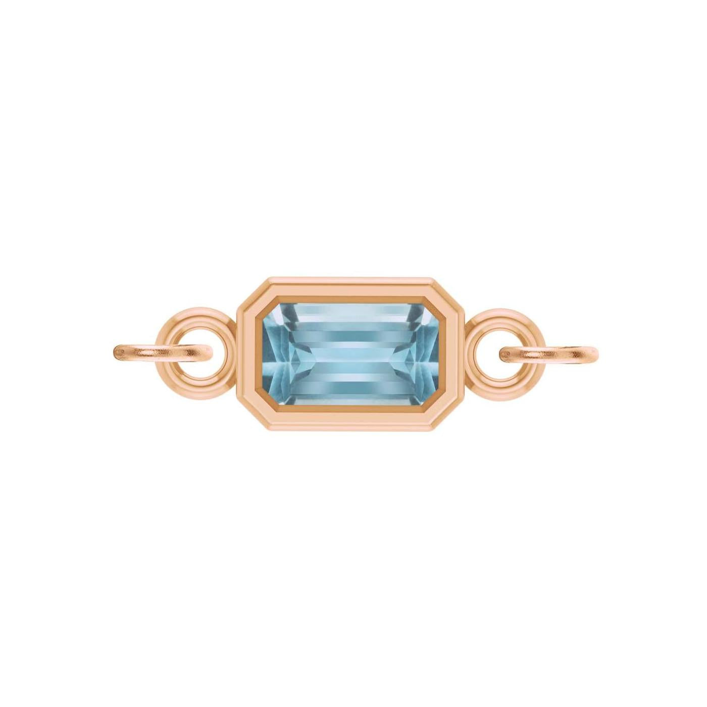 Aquamarine emerald-cut gemstone link charm in 14K rose gold