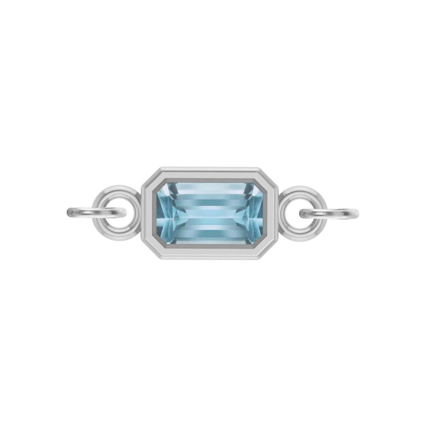 Aquamarine emerald-cut gemstone link charm in 14K white gold