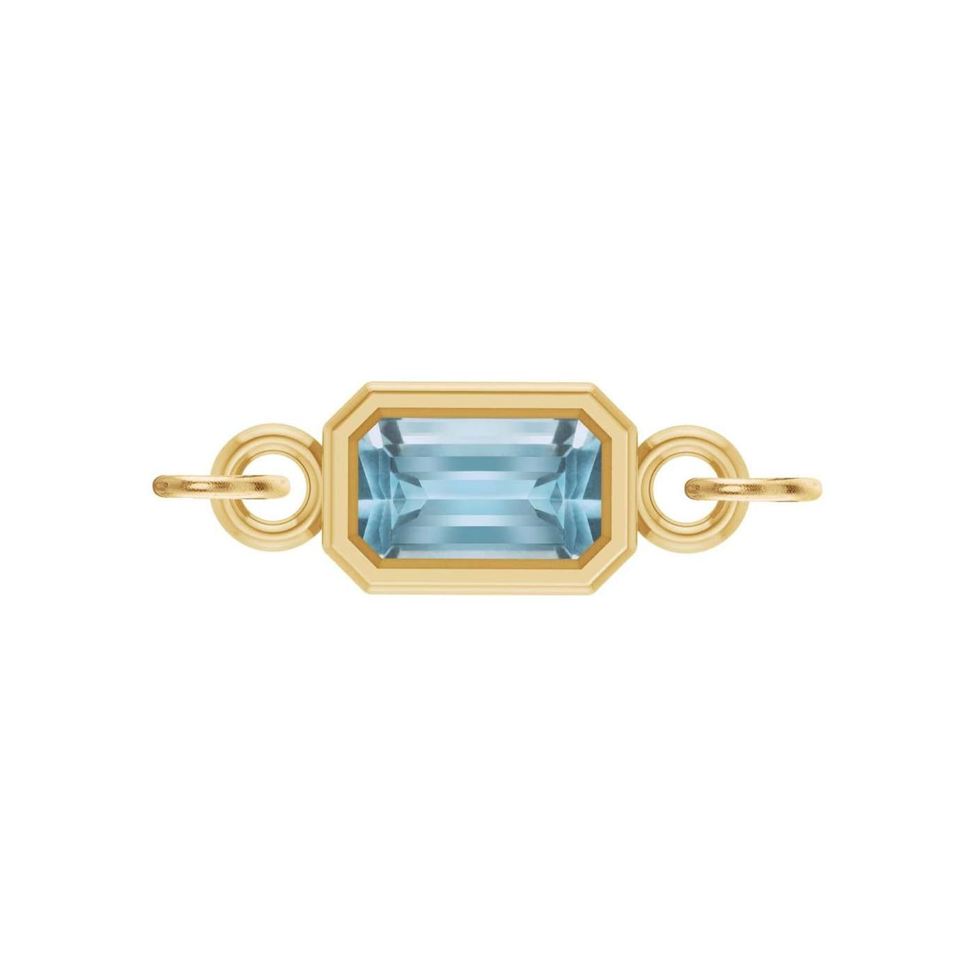 Aquamarine emerald-cut gemstone link charm in 14K yellow gold