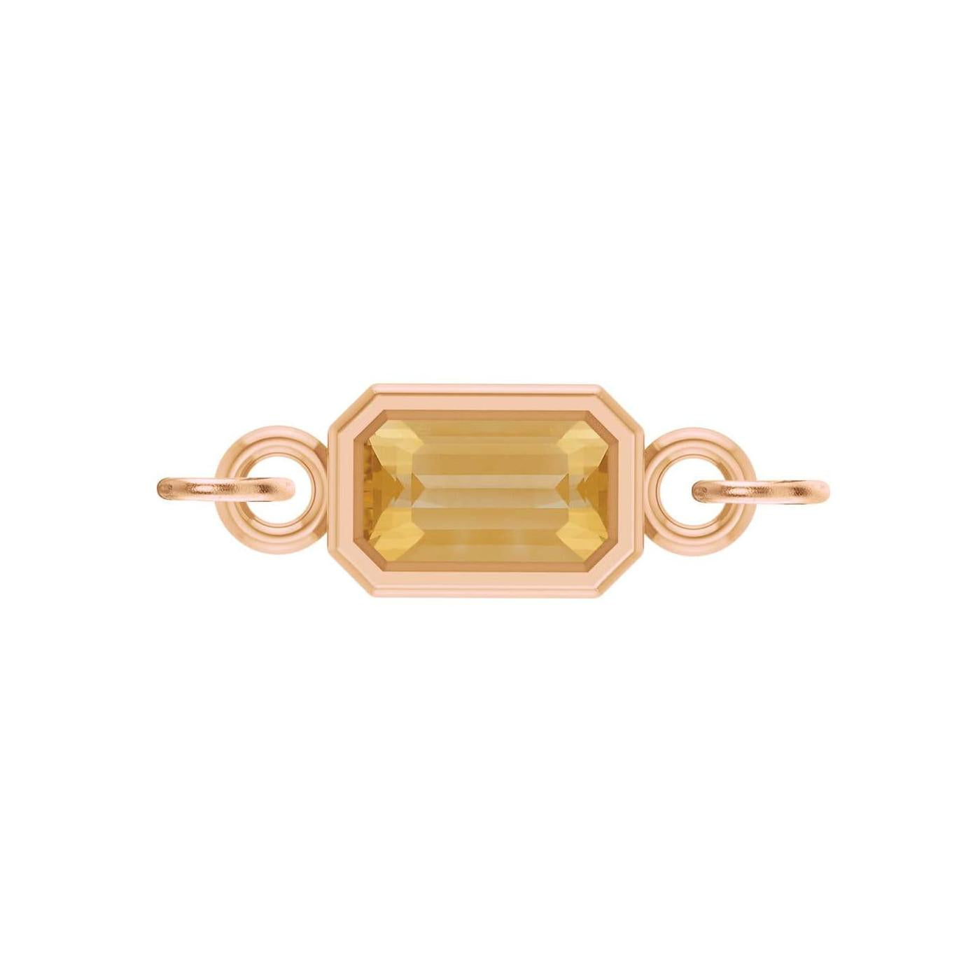 Citrine emerald-cut gemstone link charm in 14K rose gold