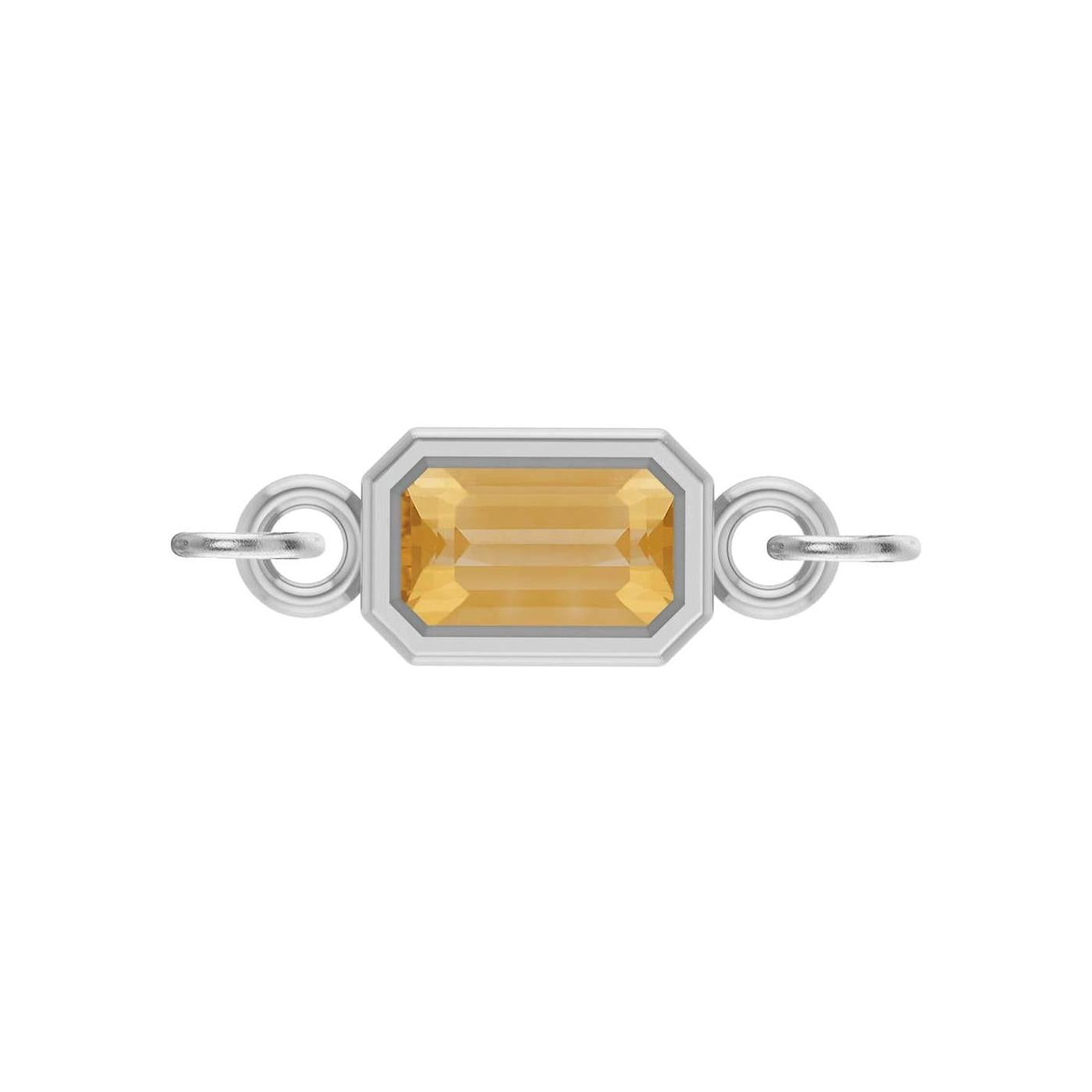 Citrine emerald-cut gemstone link charm in 14K white gold