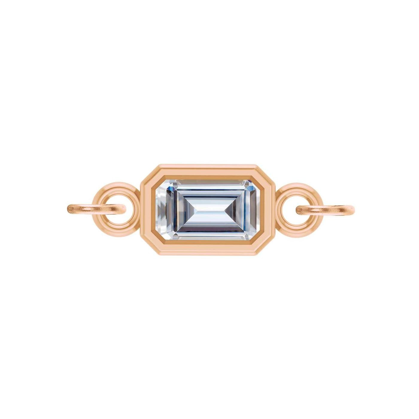 Diamond emerald-cut gemstone link charm in 14K rose gold