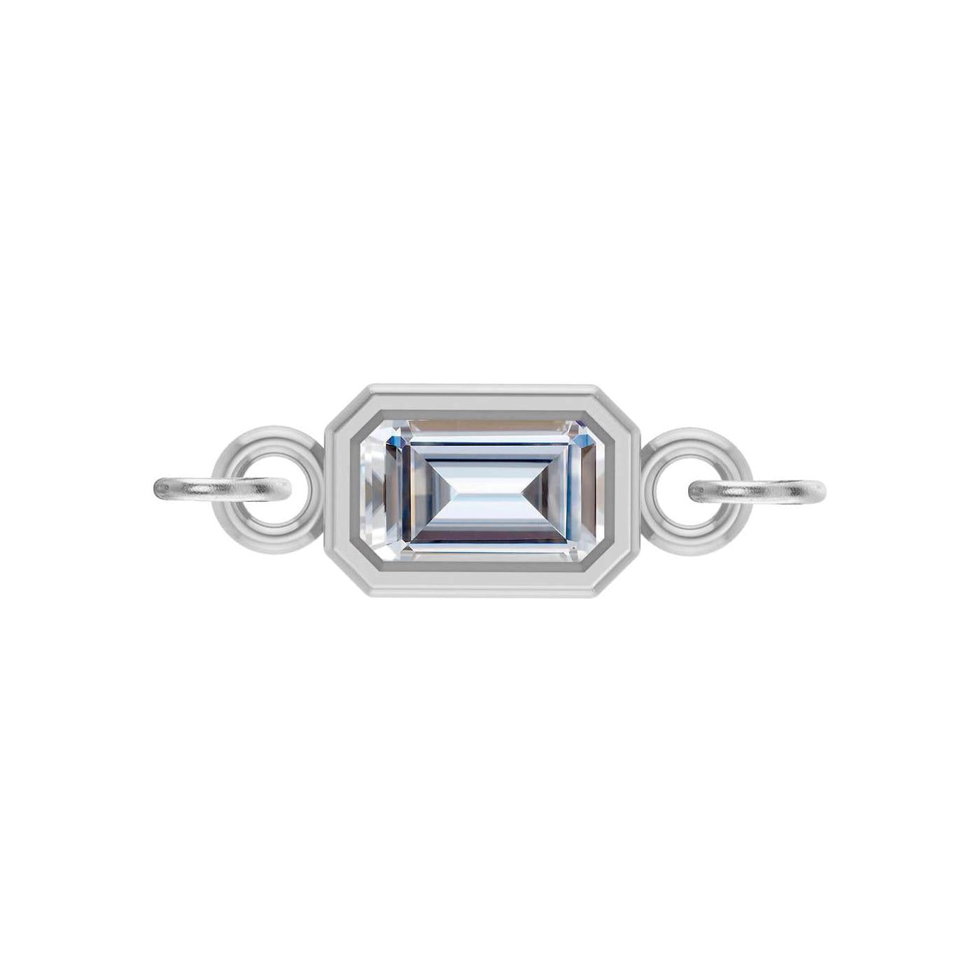 Diamond emerald-cut gemstone link charm in 14K white gold