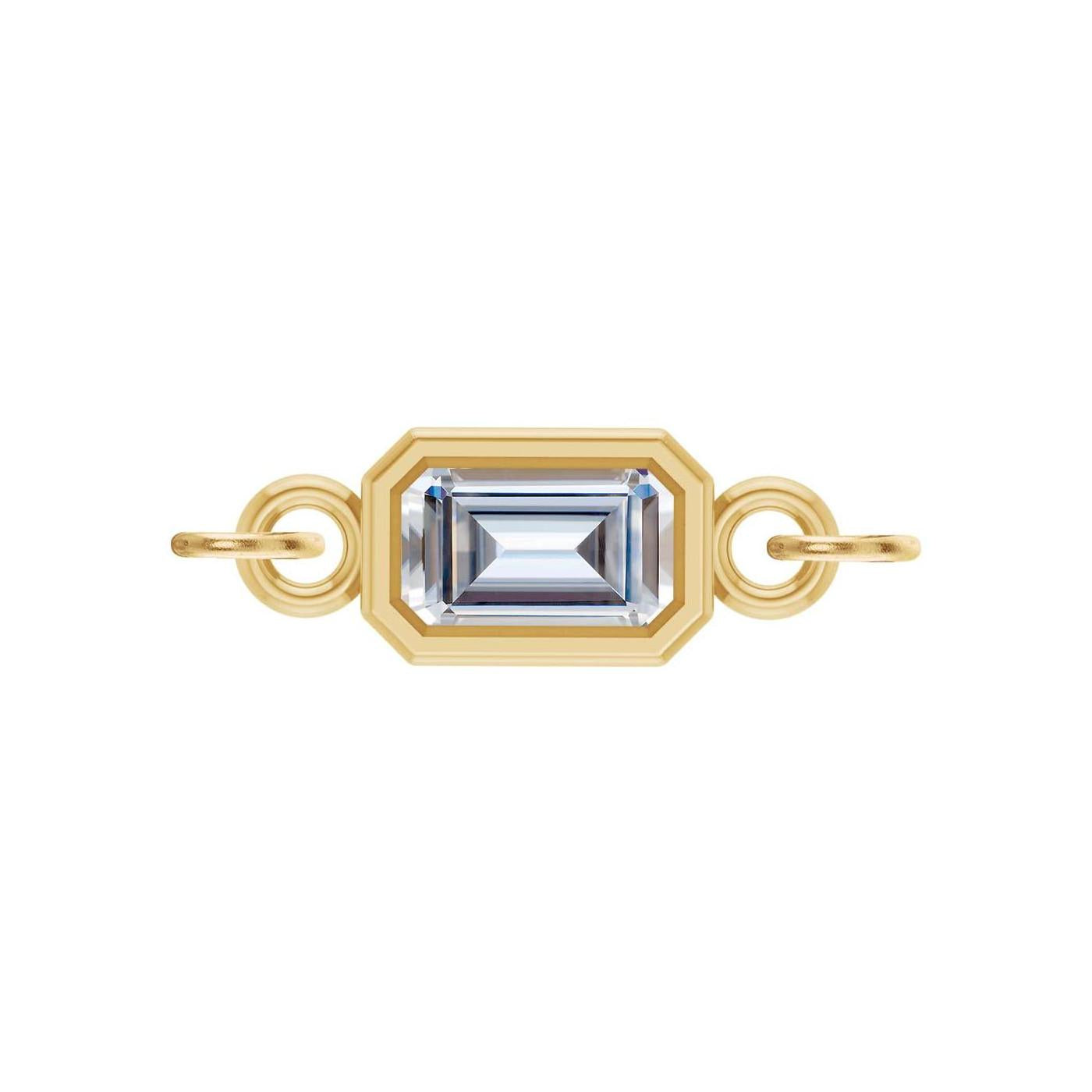 Diamond emerald-cut gemstone link charm in 14K yellow gold