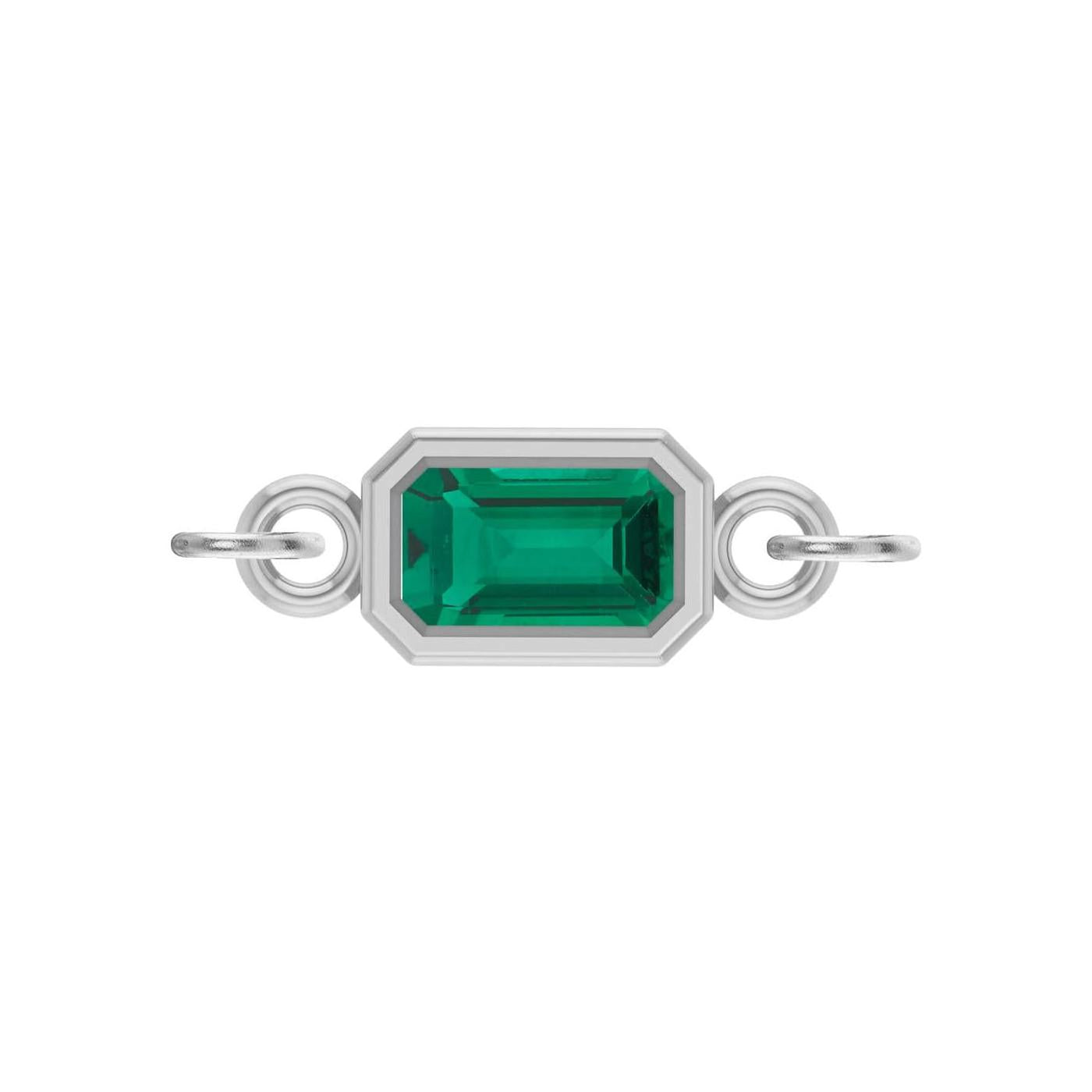 Emerald emerald-cut gemstone link charm in 14K white gold