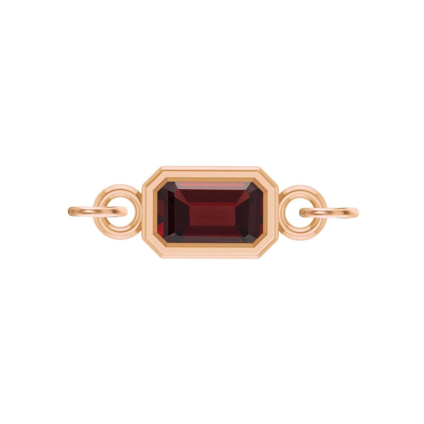 Garnet emerald-cut gemstone link charm in 14K rose gold