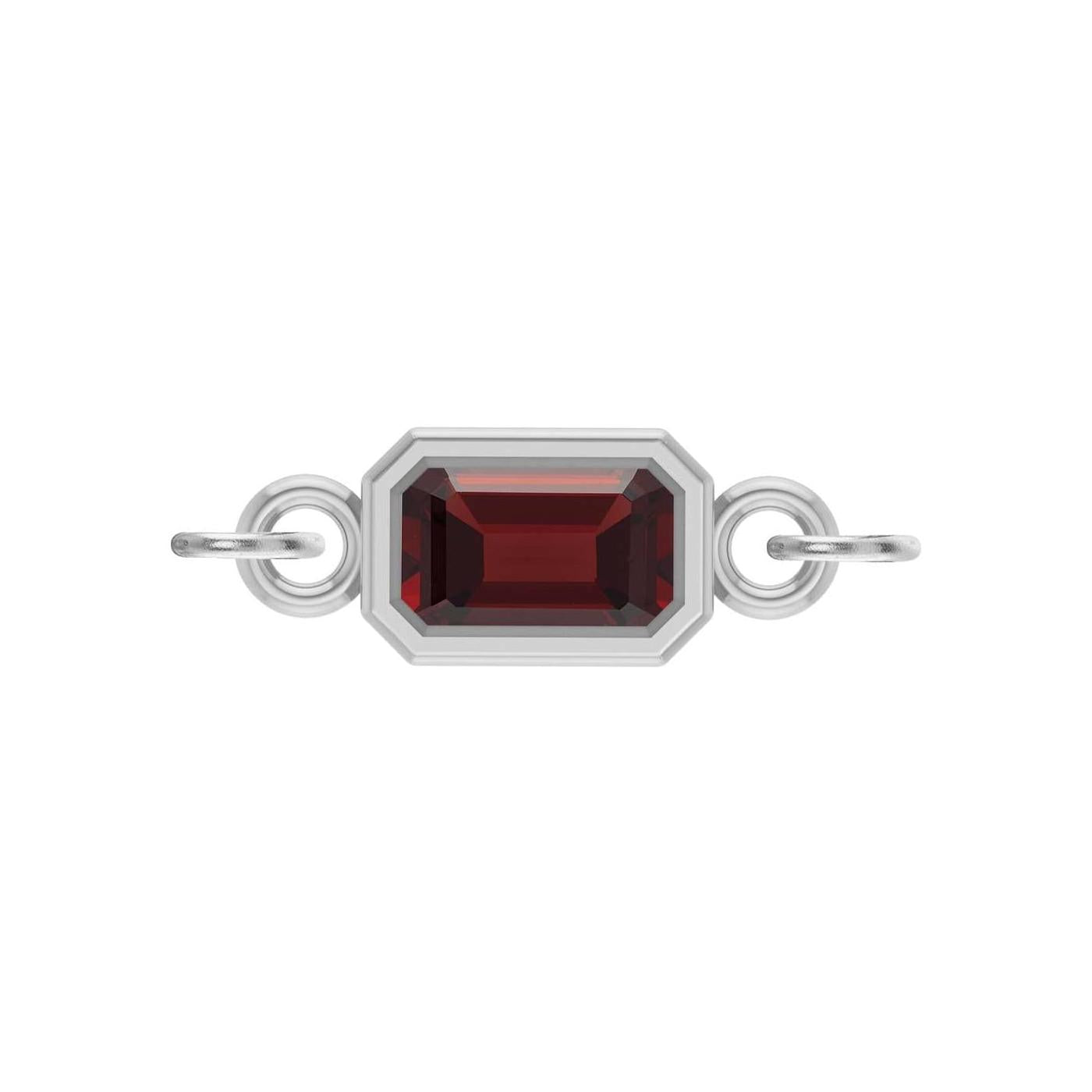 Garnet emerald-cut gemstone link charm in 14K white gold