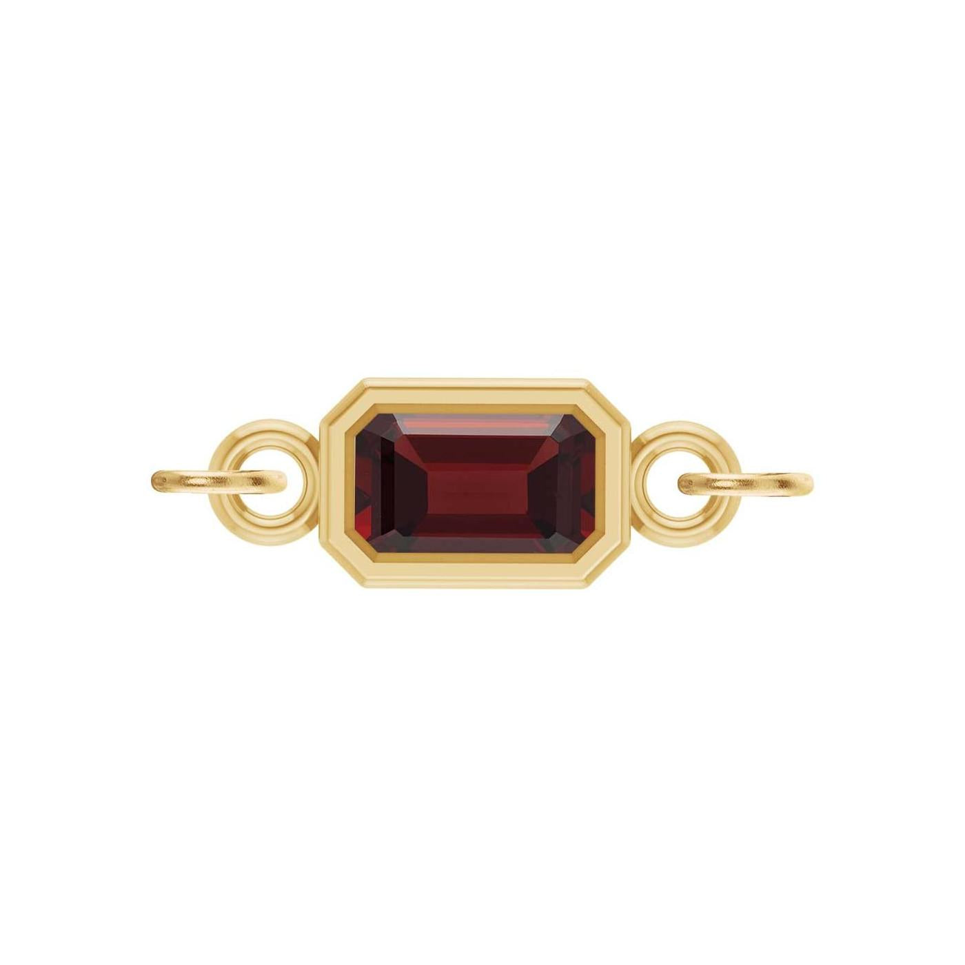 Garnet emerald-cut gemstone link charm in 14K yellow gold