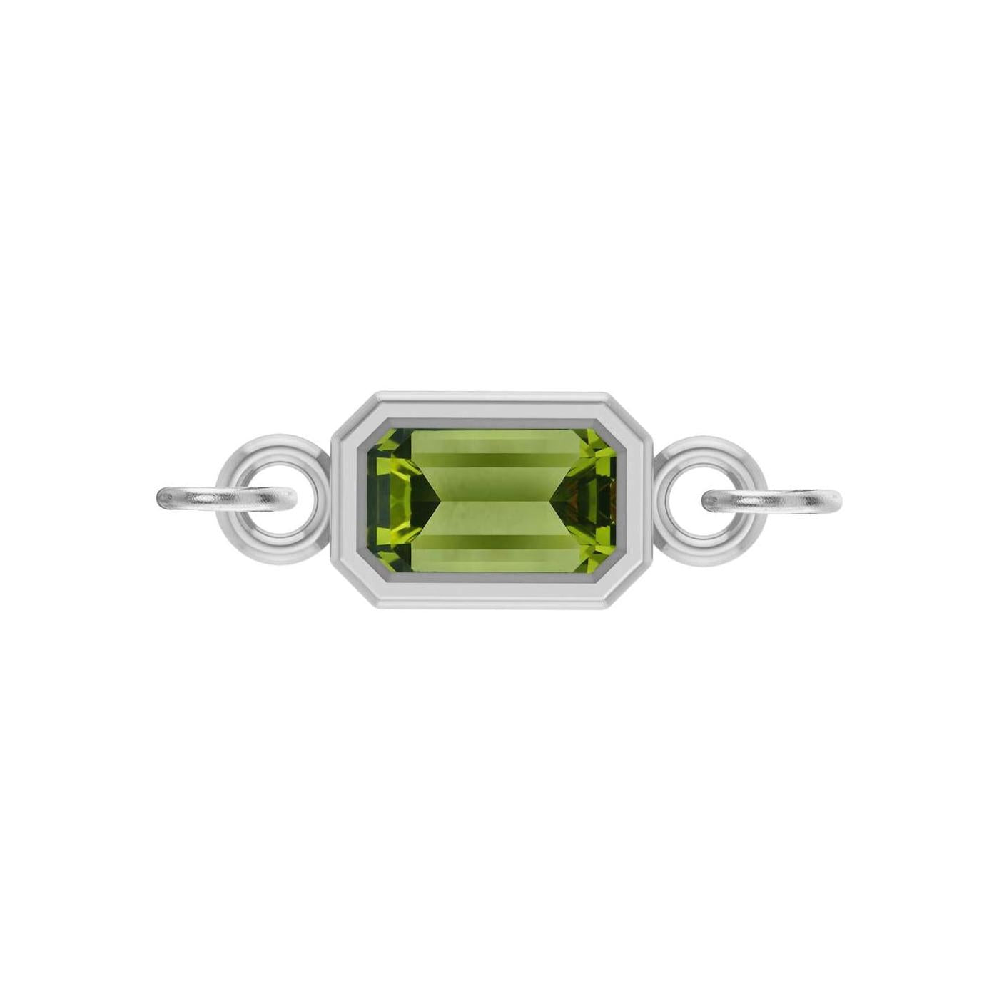 Peridot emerald-cut gemstone link charm in 14K white gold