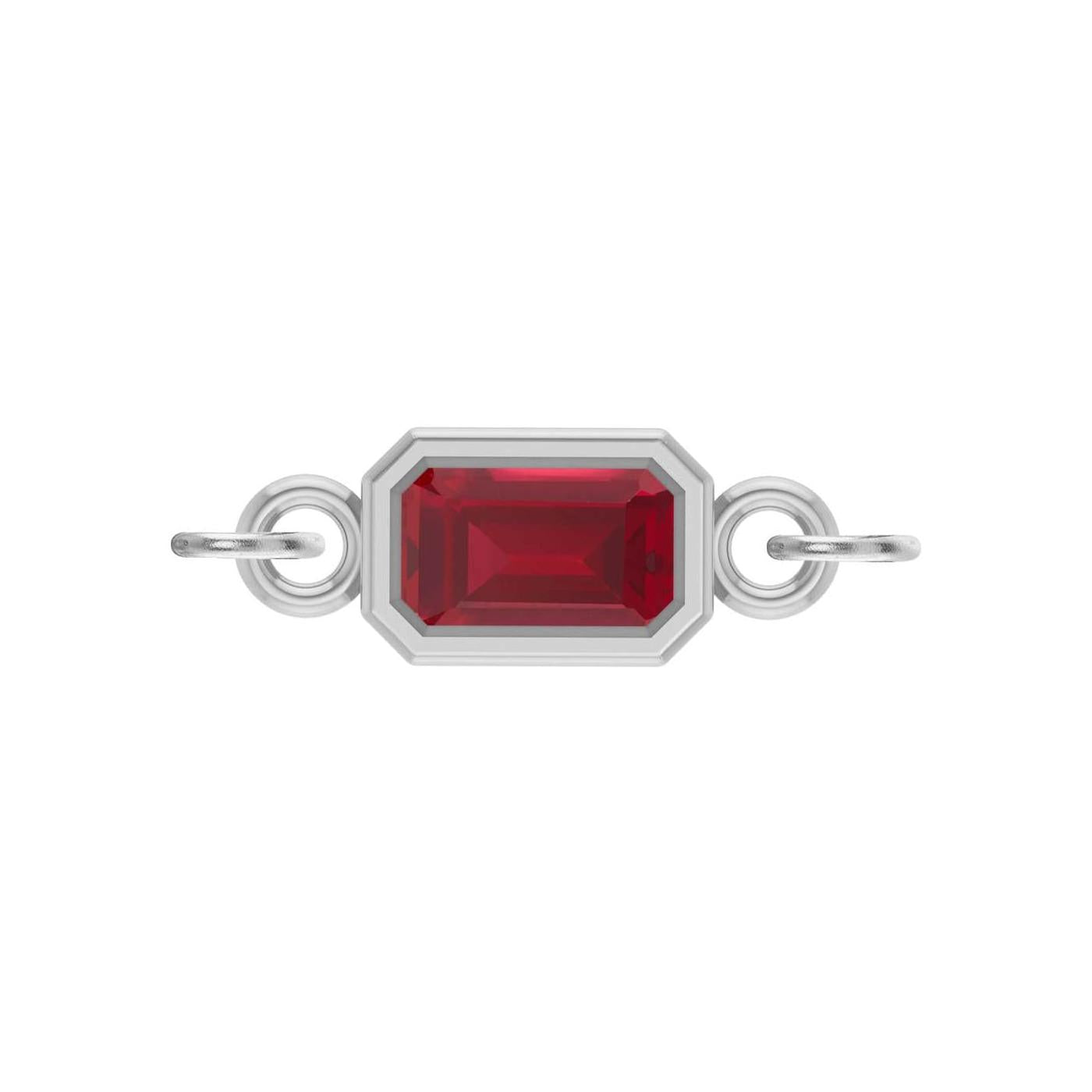 Ruby emerald-cut gemstone link charm in 14K white gold