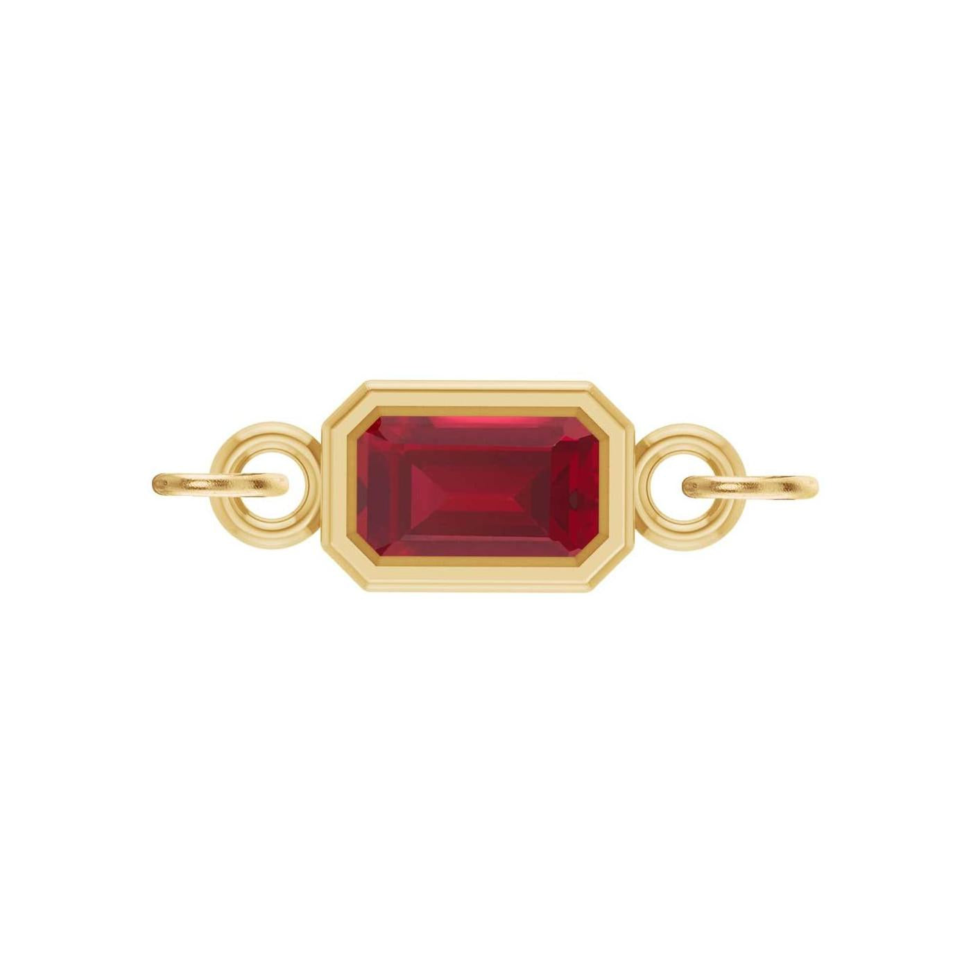 Ruby emerald-cut gemstone link charm in 14K yellow gold