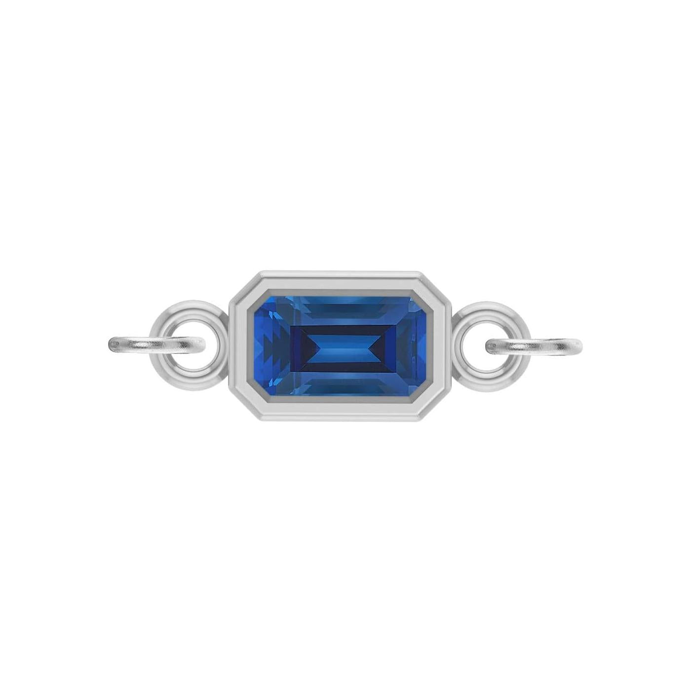 Sapphire emerald-cut gemstone link charm in 14K white gold