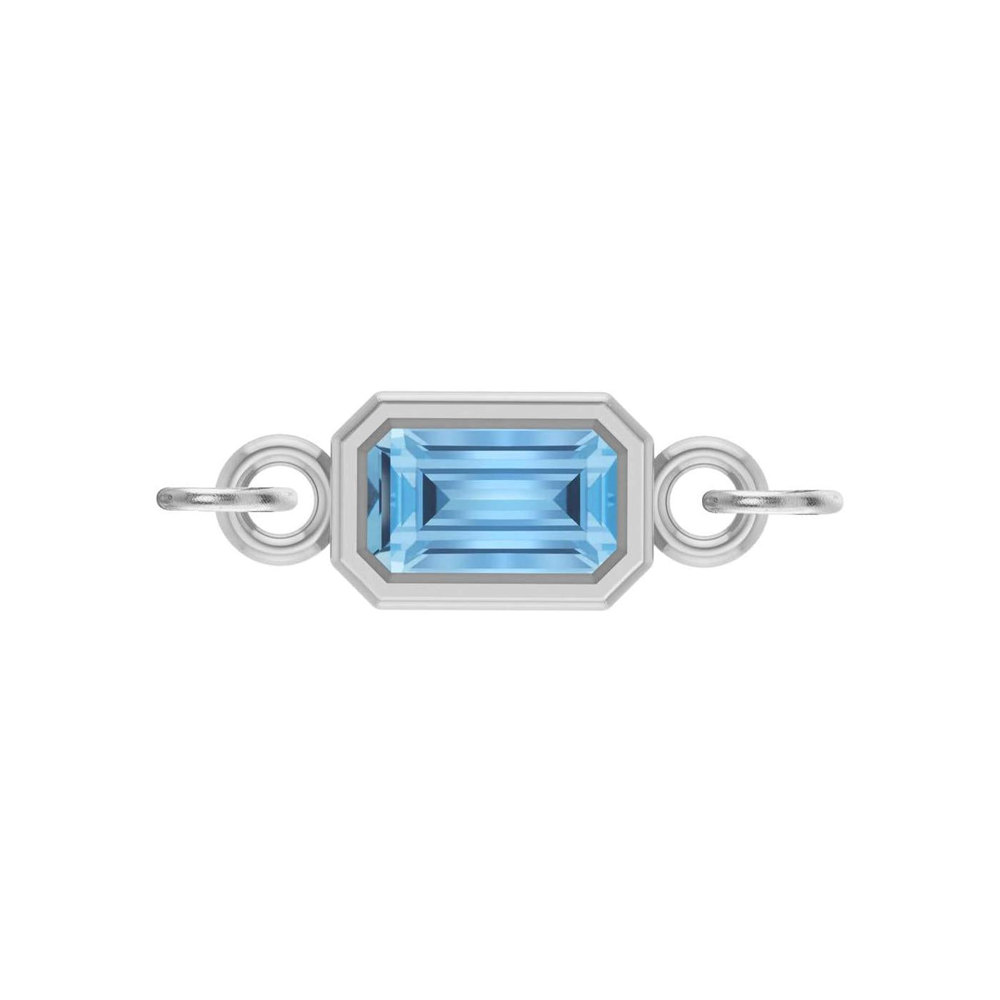 Zircon emerald-cut gemstone link charm in 14K white gold
