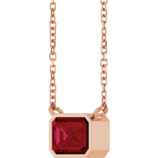 Emerald-cut ruby necklace in rose gold