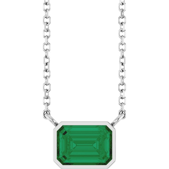 Emerald-cut May birthstone necklace in white gold