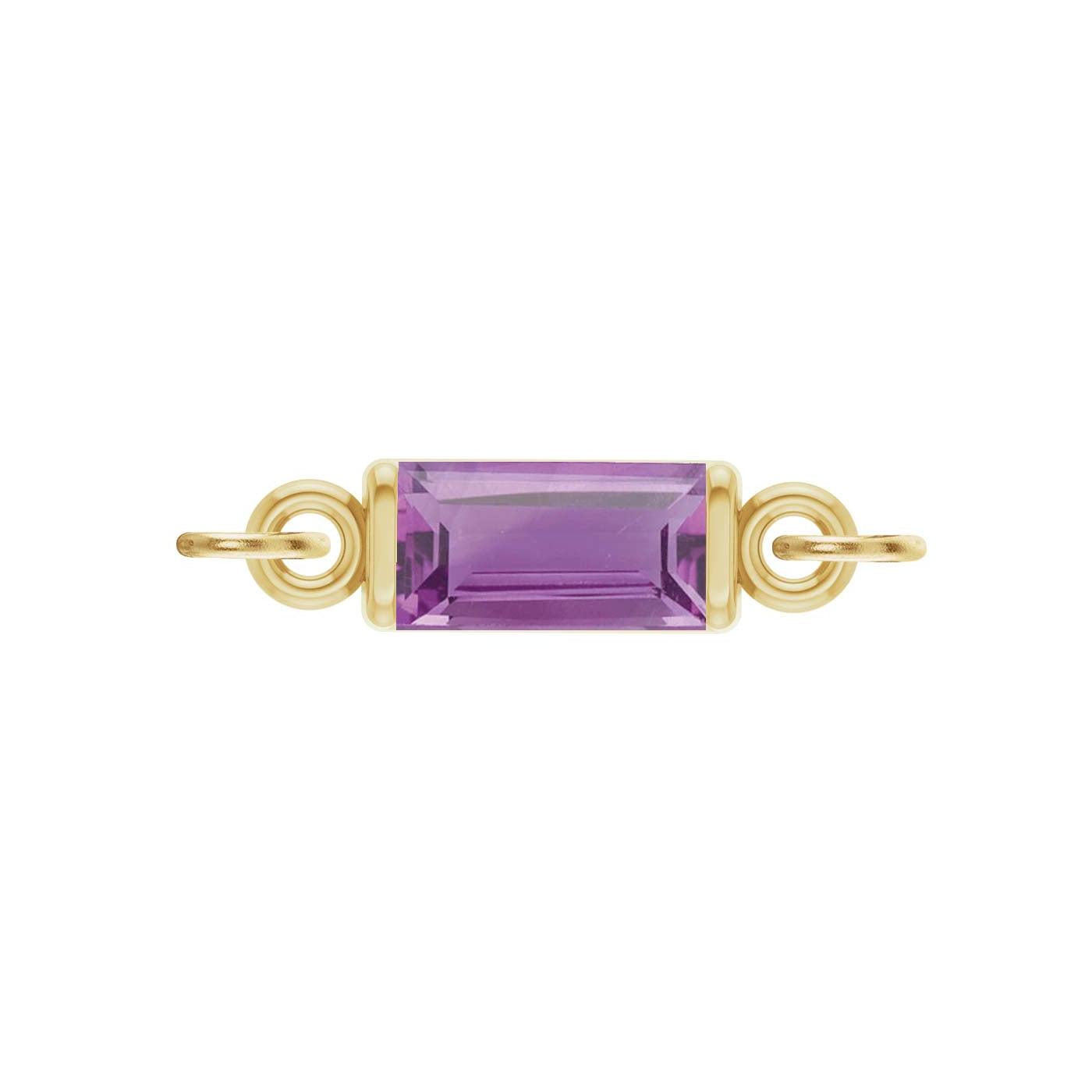 February baguette birthstone link featuring a 1.5x3mm natural amethyst set in minimalist yellow gold ‚handmade in 14K gold