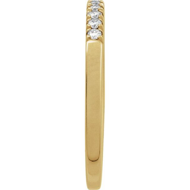 French-set diamond stacking ring in warm yellow gold side view