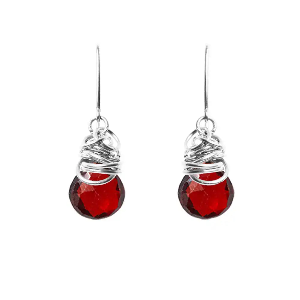 Garnet dangle earrings in sterling silver, clean silver bezel with rich garnet stone variant--Sterling-silver variant--Garnet