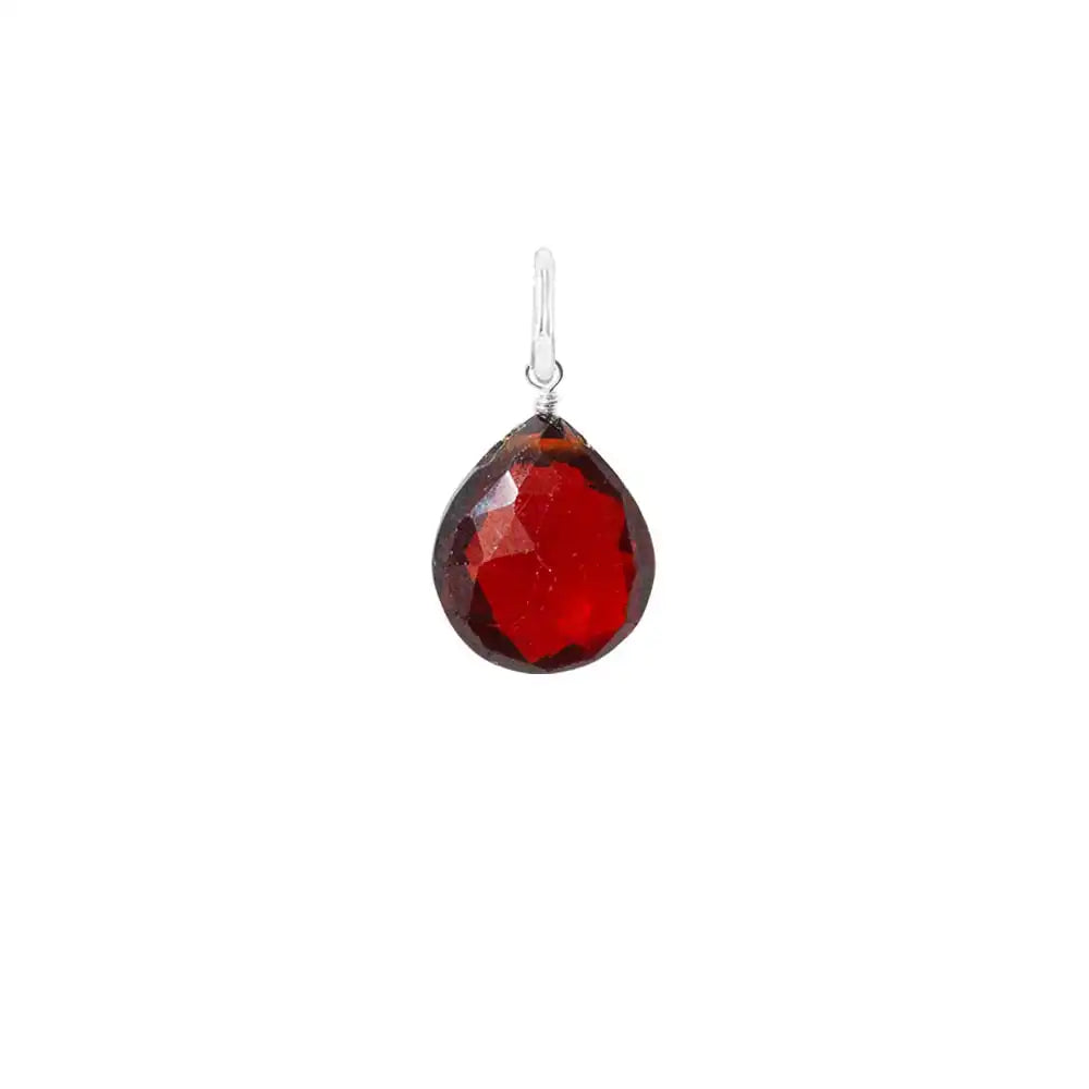Hand-cut garnet briolette pendant, 12mm in size and finished in lustrous sterling silver. variant--Garnet variant--Sterling-silver variant--Large