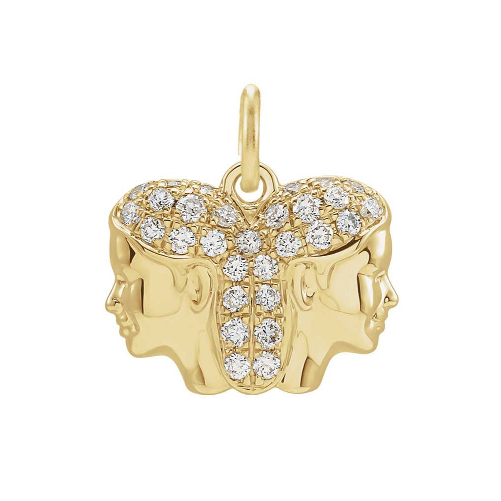 Gemini zodiac charm in 14K gold with diamond accent