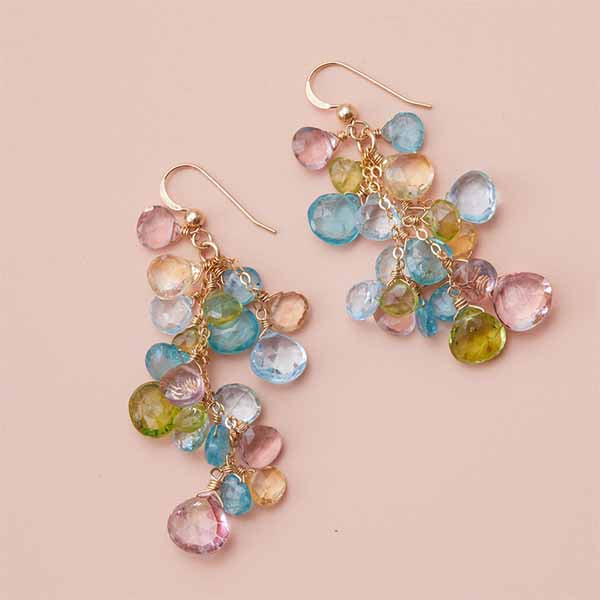 Gold-fill gemstone cascade earrings featuring apatite and topaz