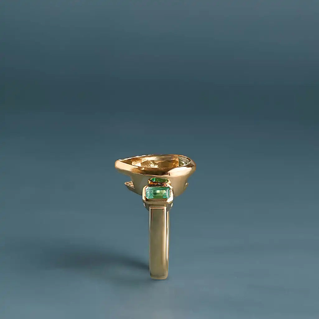 Green amethyst cocktail ring in recycled 10K gold